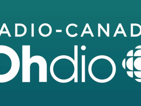 Logo de Radio-Canada Ohdio sur fond dégradé turquoise.